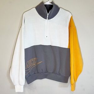 Nike Vintage 90s color block gray yellow white pullover zip men’s sweater m